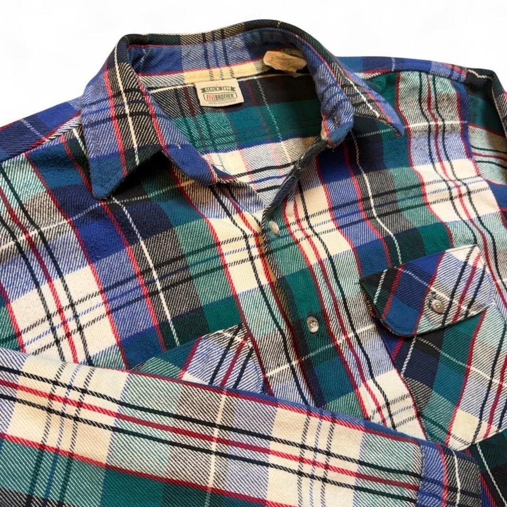 Vintage Five Brother plaid flannel double pocket multicolor button shirt large